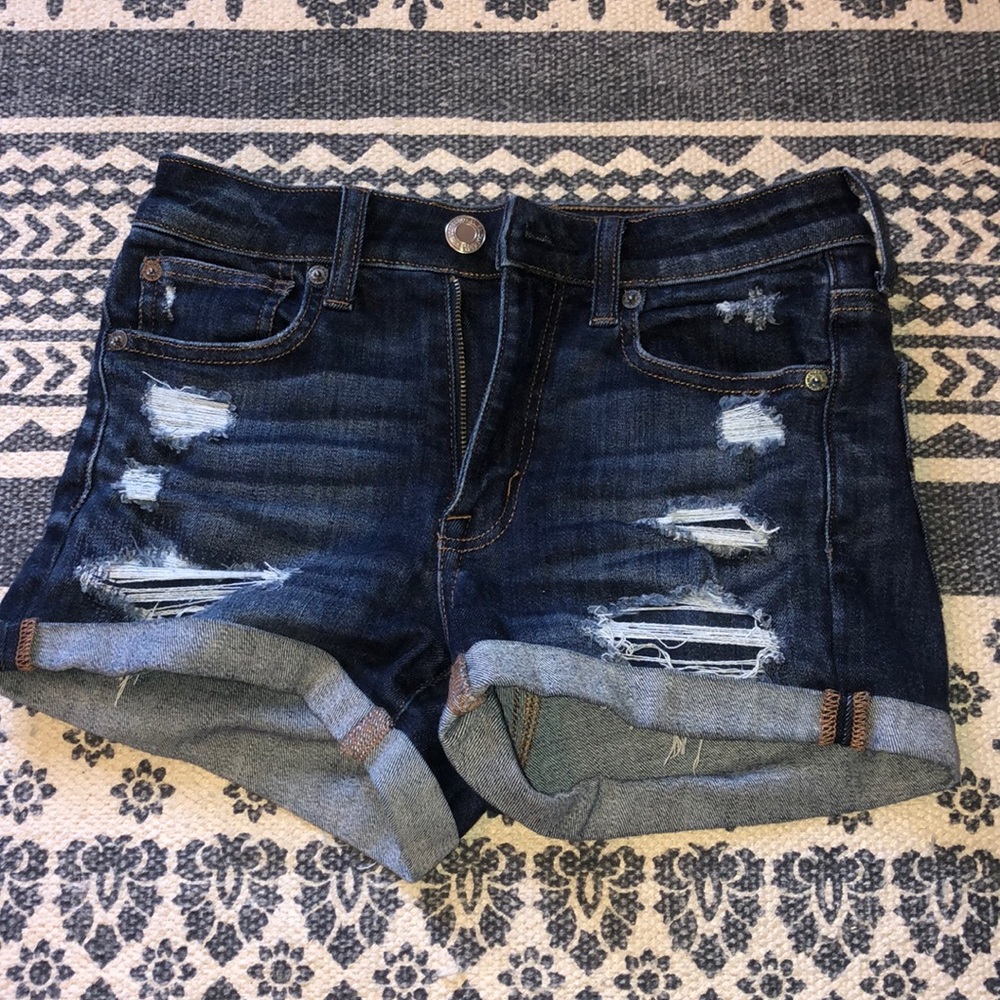American Eagle Dark Wash Ripped Jean Shorts